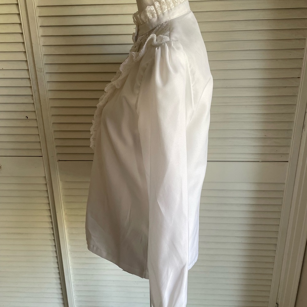 Vintage Shapely Ruffle Victorian Blouse White 12 Fairygoth Cottagecore Prairie - Picture 4 of 10